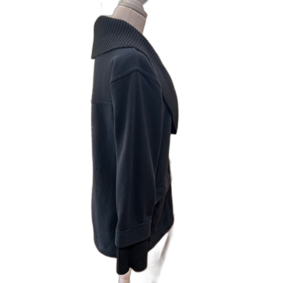 Anthro Daily Practice Ribbed Shawl Collar Cardigan Jacket Black S Pockets Cozy - Picture 4 of 7